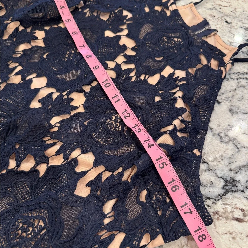 Love Culture Navy Lace Midi Dress Nude Lining Scalloped Hem Size L - Picture 6 of 9
